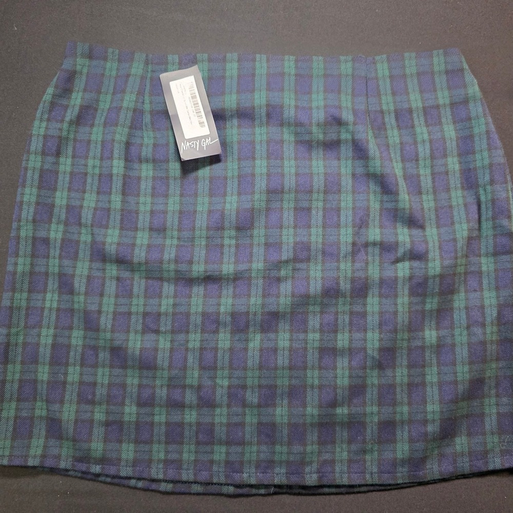 Nasty Gal Stop Checking Up on Me Tartan Mini Skirt Navy Green Plaid US 10